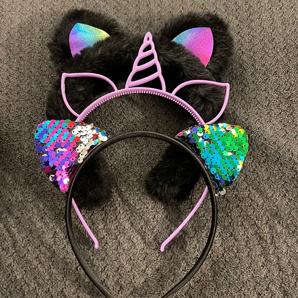 Headband set of 3 black cat ears unicorn D23